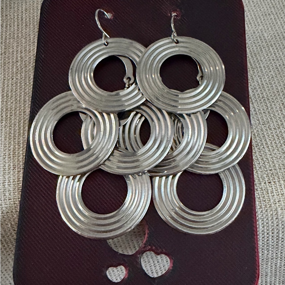 Silver Multi-Ring Dangle Earrings - Women Jewelry - Picture 2 of 2